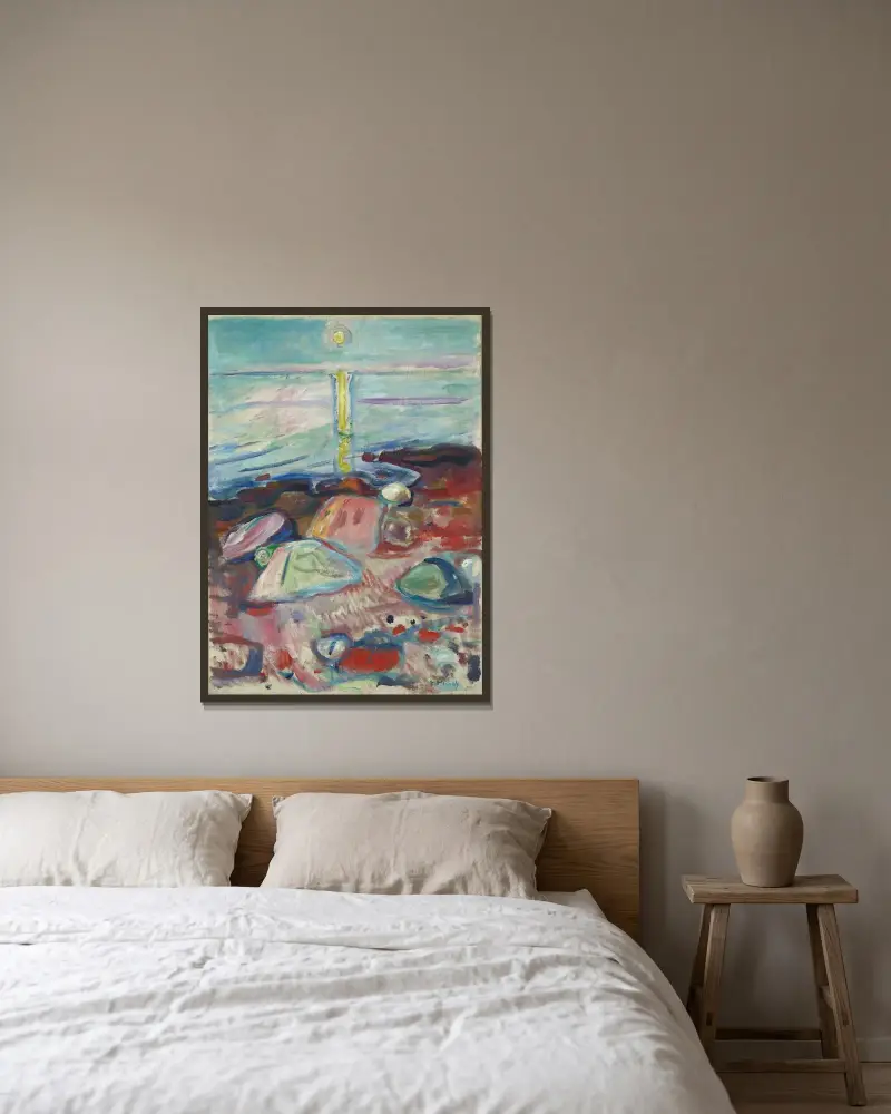 Mondlicht am Strand von Edvard Munch gerahmt an einer Wand