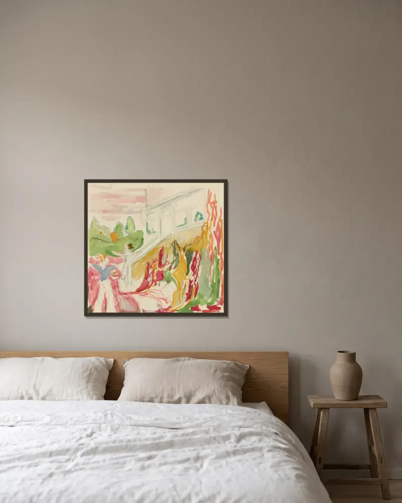 Begegnung auf der Veranda von Edvard Munch gerahmt an einer Wand