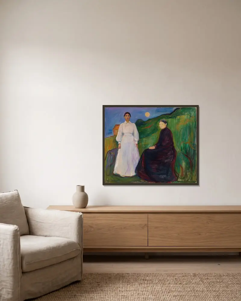 Mutter und Tochter von Edvard Munch gerahmt an einer Wand