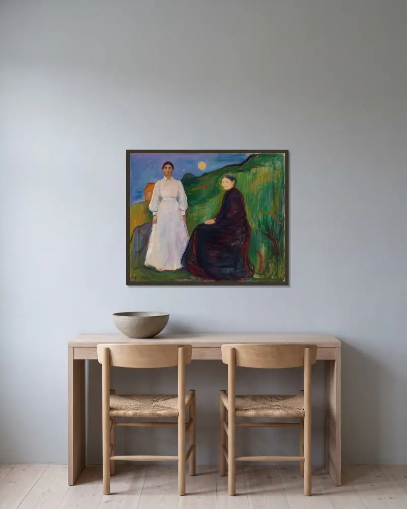 Mutter und Tochter von Edvard Munch gerahmt an einer Wand