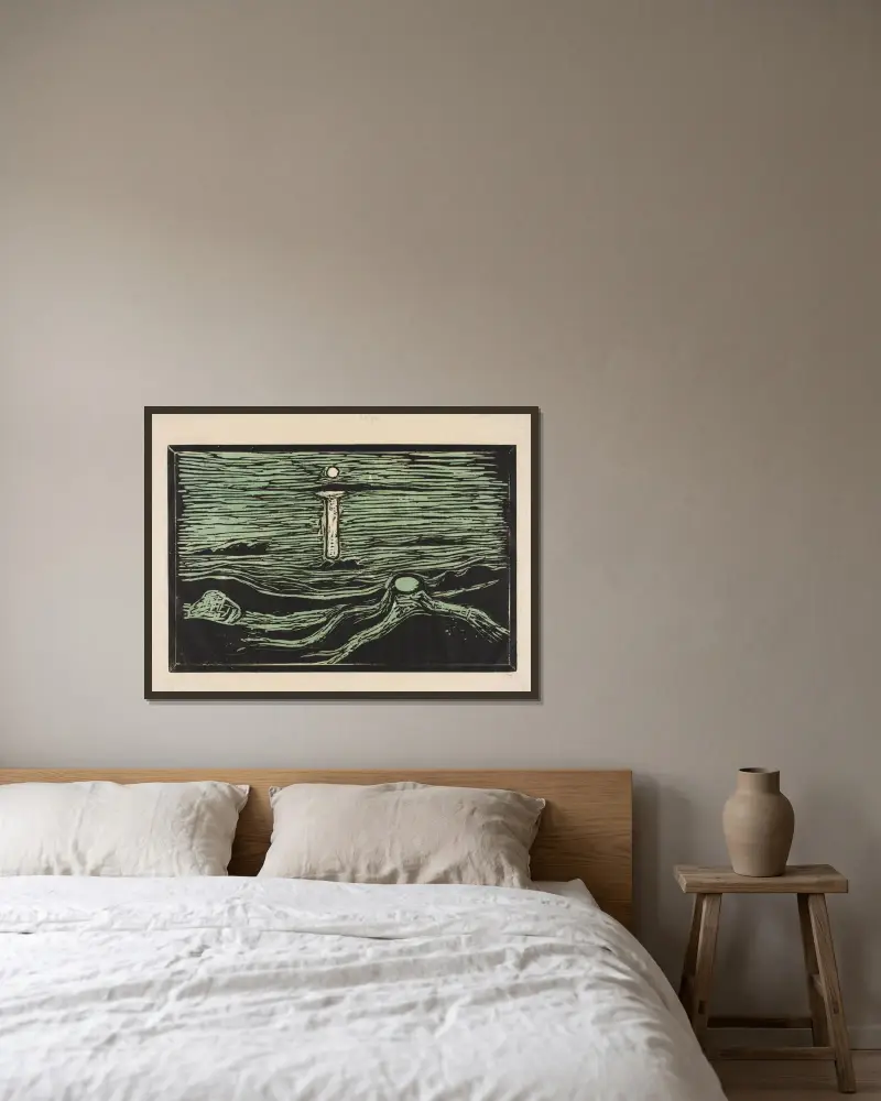 Mystická pláž, Edvard Munch v rámu na stěně