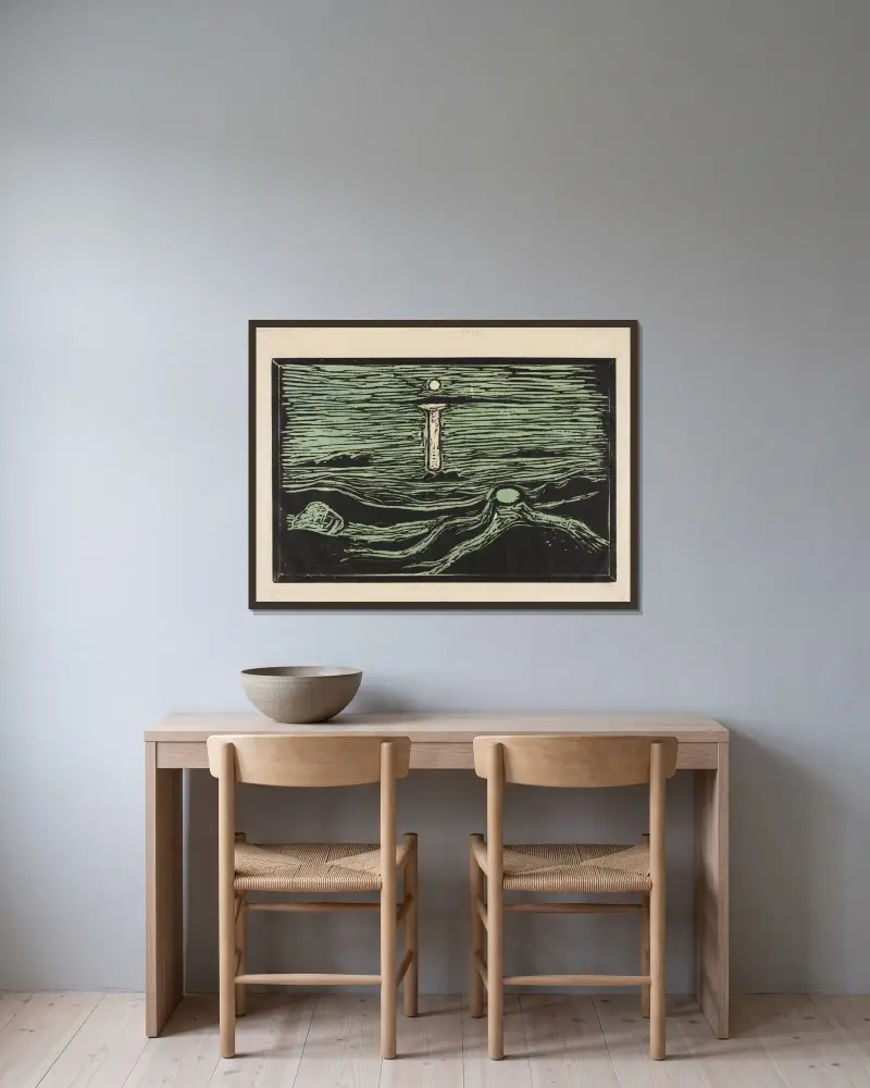 Mystická pláž, Edvard Munch v rámu na stěně