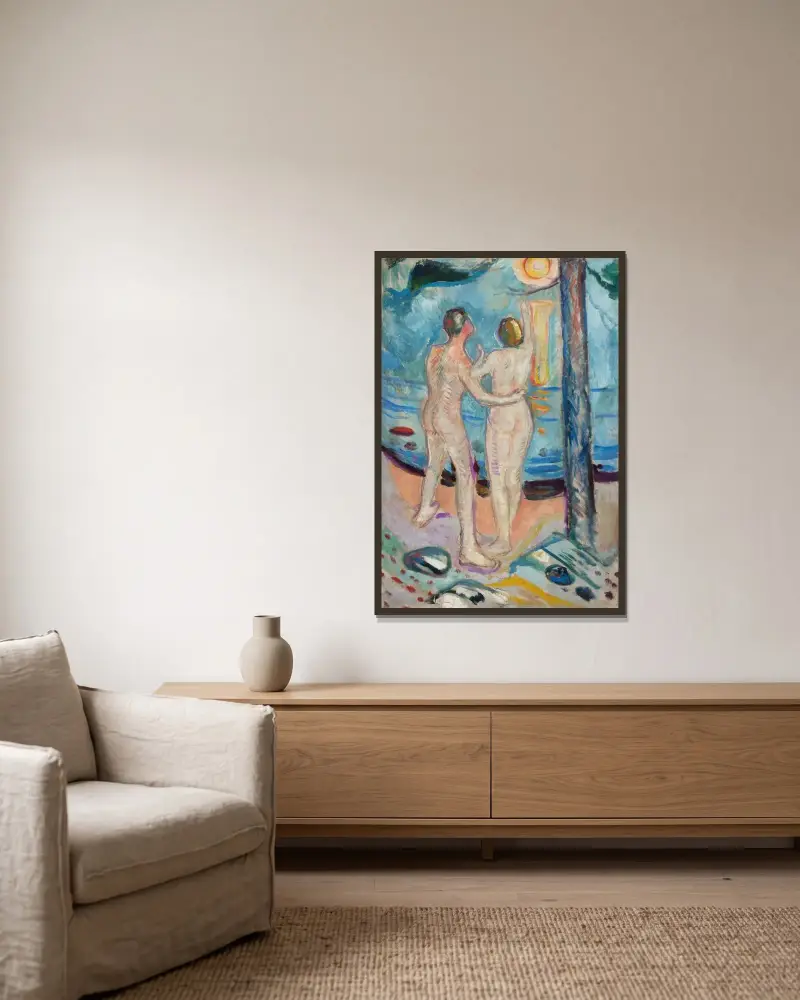 Nude Couple on the Beach av Edvard Munch inramad på en vägg