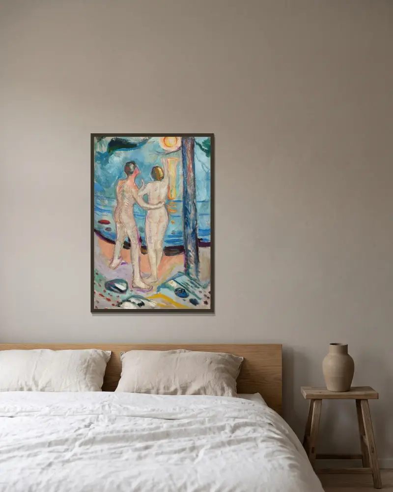 Nude Couple on the Beach av Edvard Munch inramad på en vägg