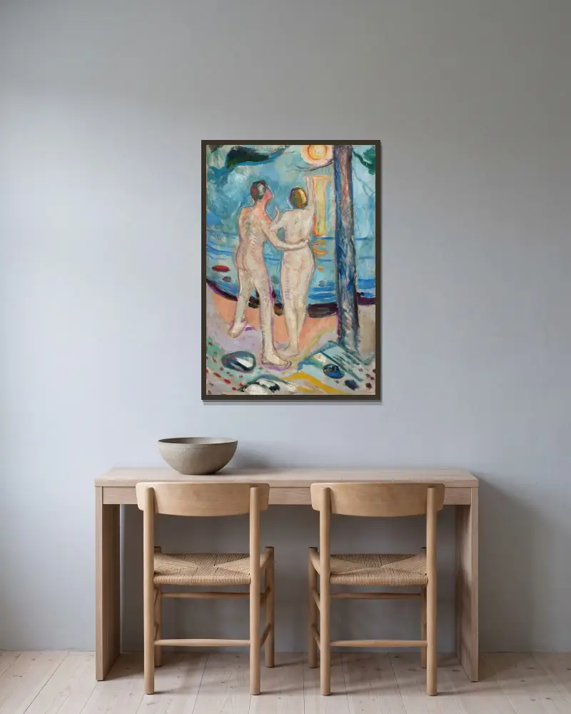 Nude Couple on the Beach av Edvard Munch inramad på en vägg