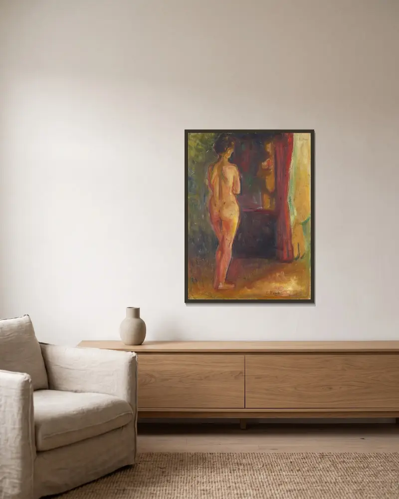 Akt vor dem Spiegel von Edvard Munch gerahmt an einer Wand