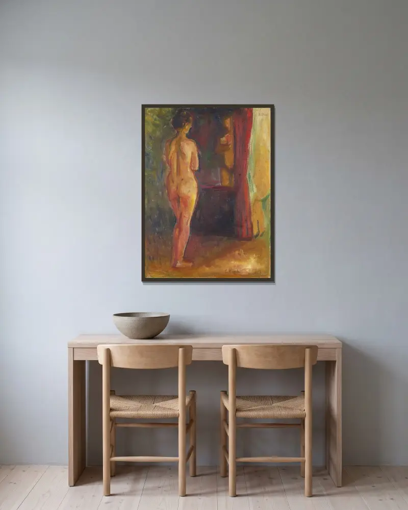 Akt vor dem Spiegel von Edvard Munch gerahmt an einer Wand