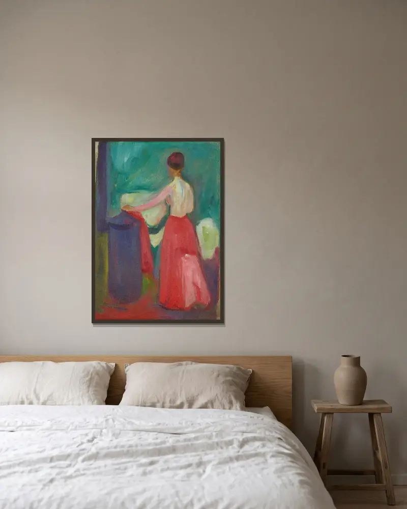Akt mit rotem Rock von Edvard Munch gerahmt an einer Wand