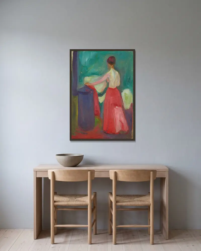 Akt mit rotem Rock von Edvard Munch gerahmt an einer Wand