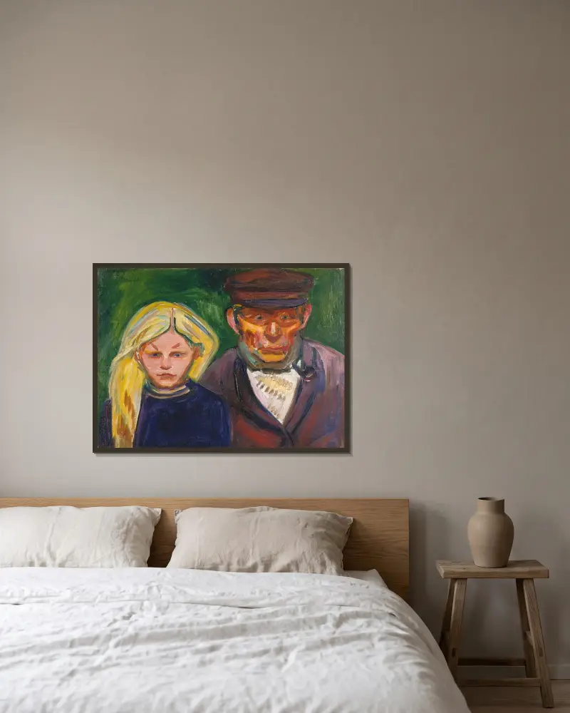 Old Fisherman and his Daughter av Edvard Munch inramad på en vägg