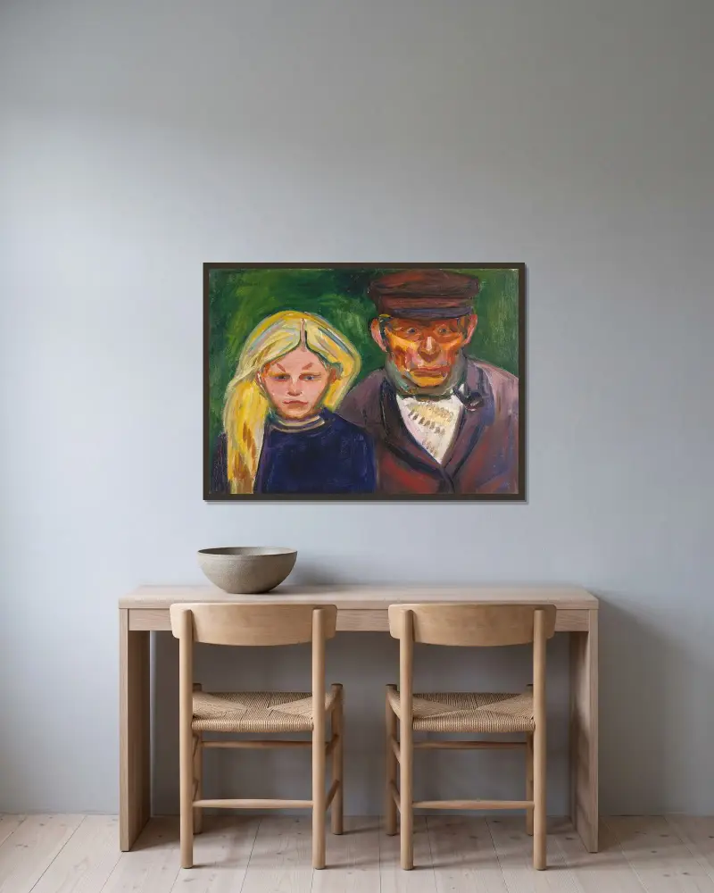 Old Fisherman and his Daughter av Edvard Munch inramad på en vägg