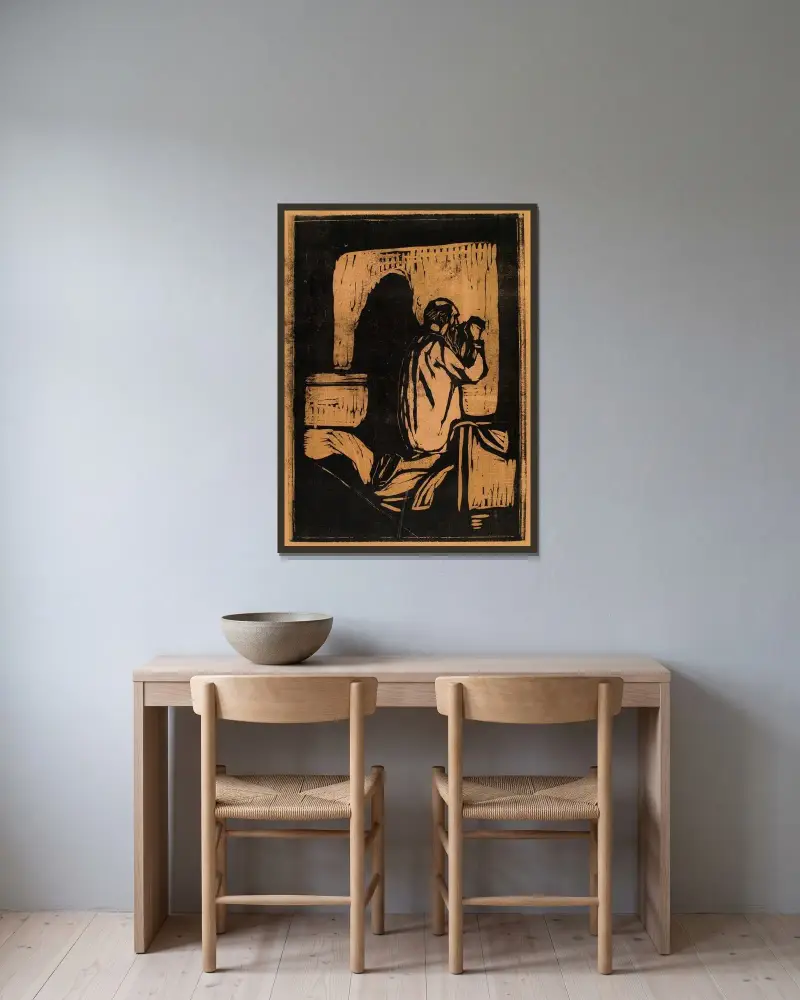 Stařec v modlitbě, Edvard Munch v rámu na stěně