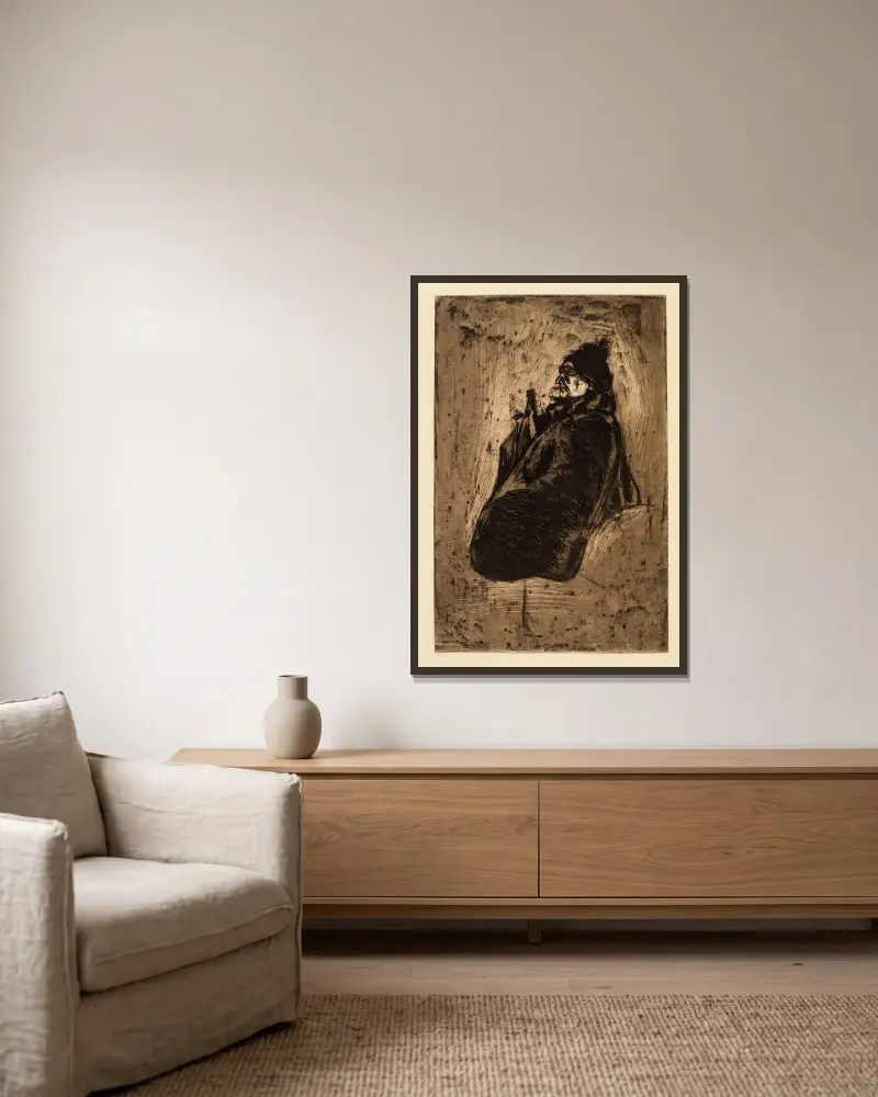 Alte Frau von Edvard Munch gerahmt an einer Wand