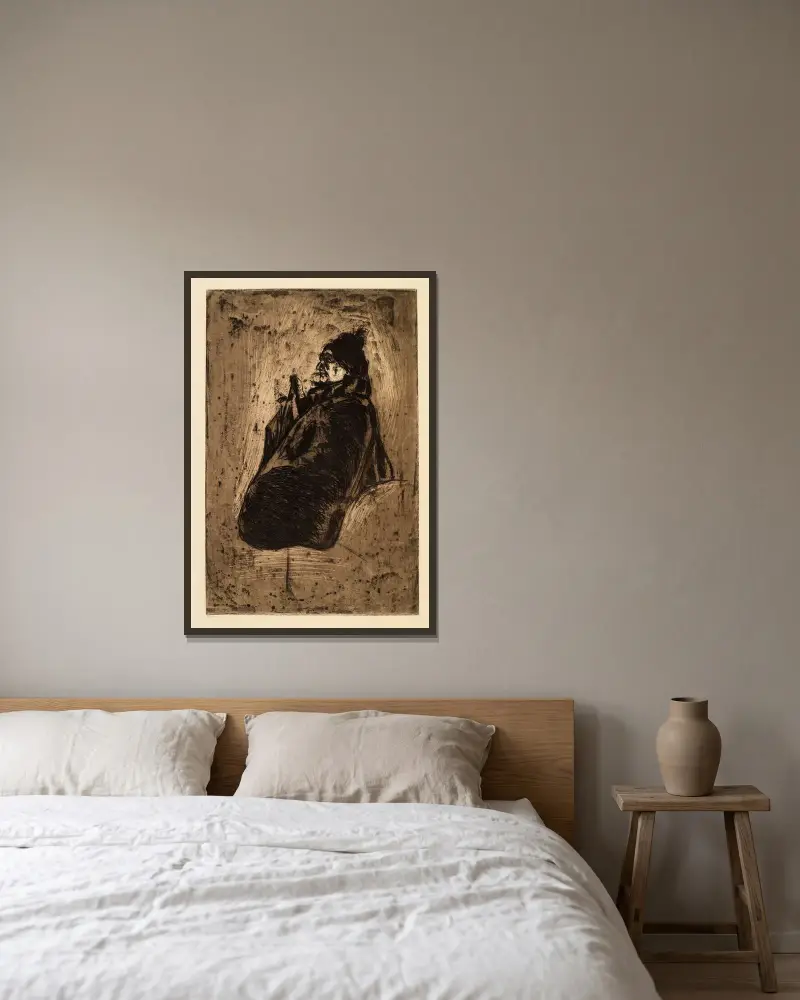 Alte Frau von Edvard Munch gerahmt an einer Wand