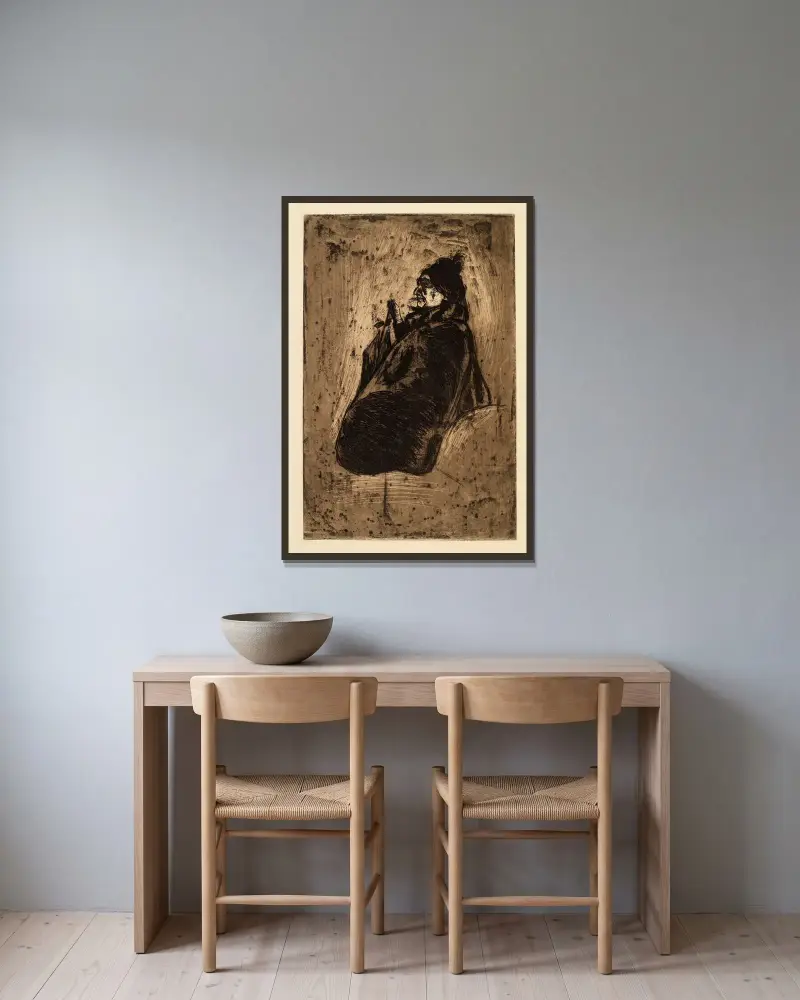 Alte Frau von Edvard Munch gerahmt an einer Wand