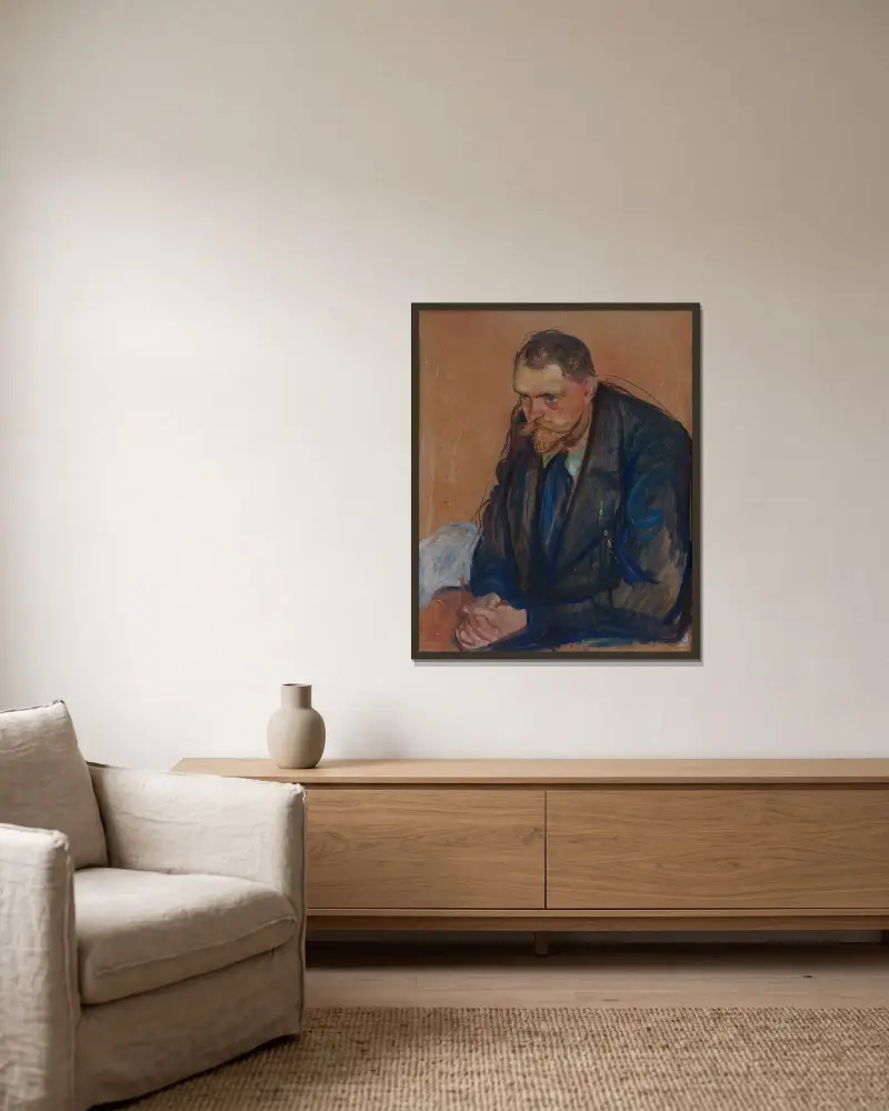 Portrait of Helge Bäckström av Edvard Munch inramad på en vägg