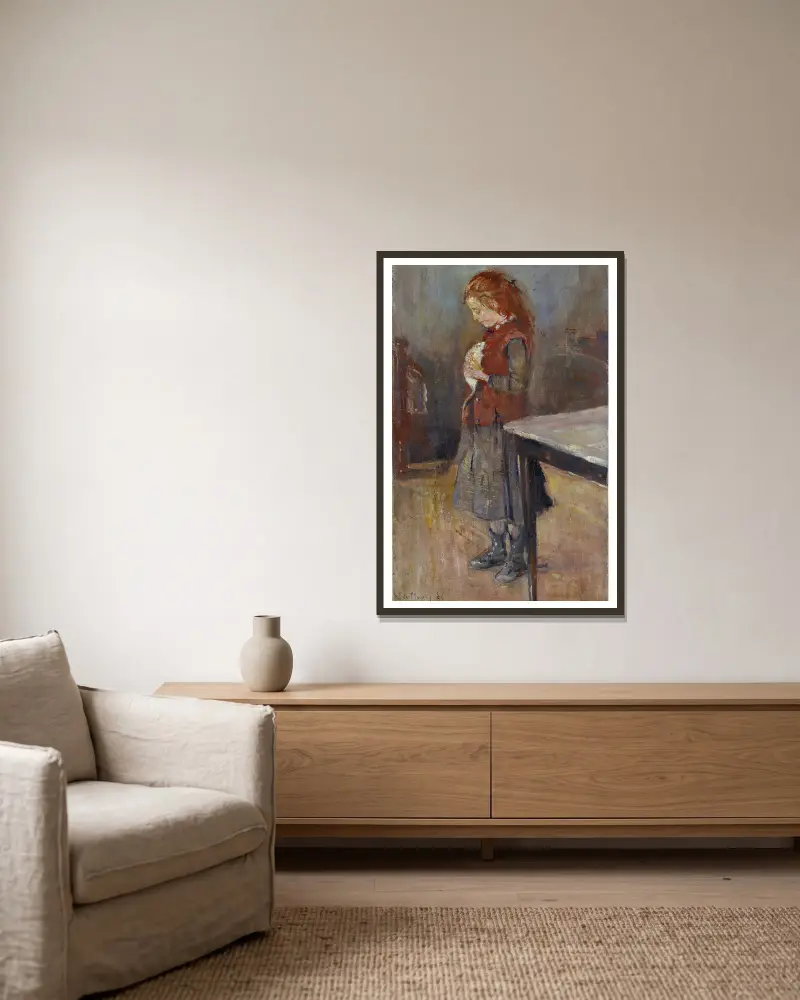 Redhaired Girl With White Rat av Edvard Munch inramad på en vägg