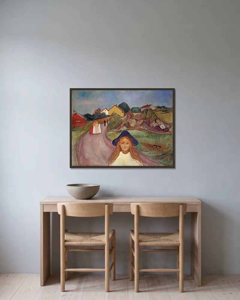 Straße in Åsgårdstrand von Edvard Munch gerahmt an einer Wand