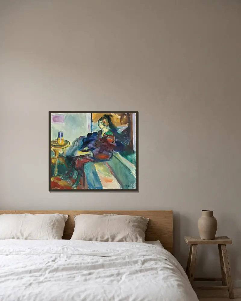 Sittande modell i soffan II, Edvard Munch v rámu na stěně