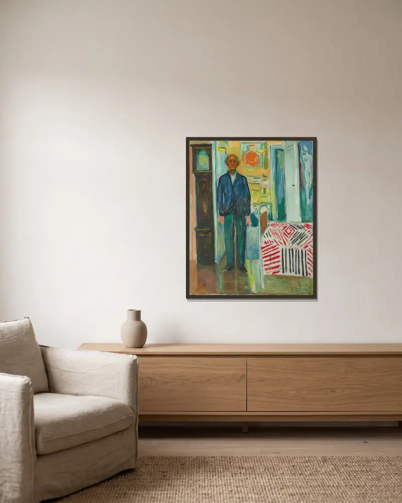 Autoportrét, 1940, Edvard Munch v rámu na stěně