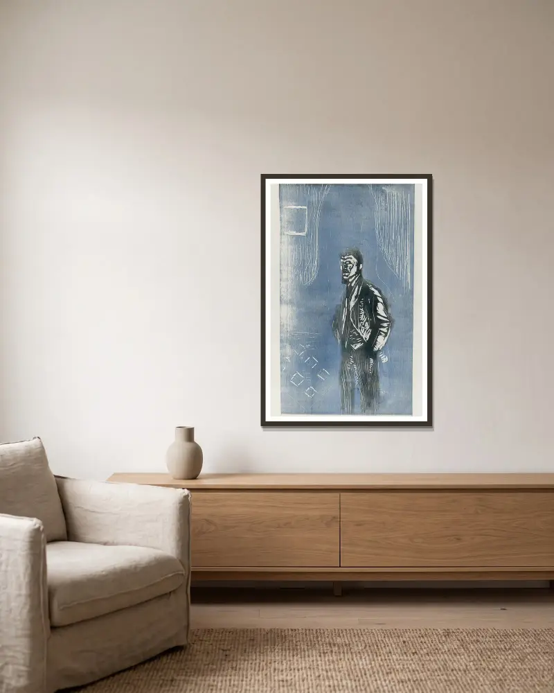 Autoportrét v měsíčním světle, Edvard Munch v rámu na stěně