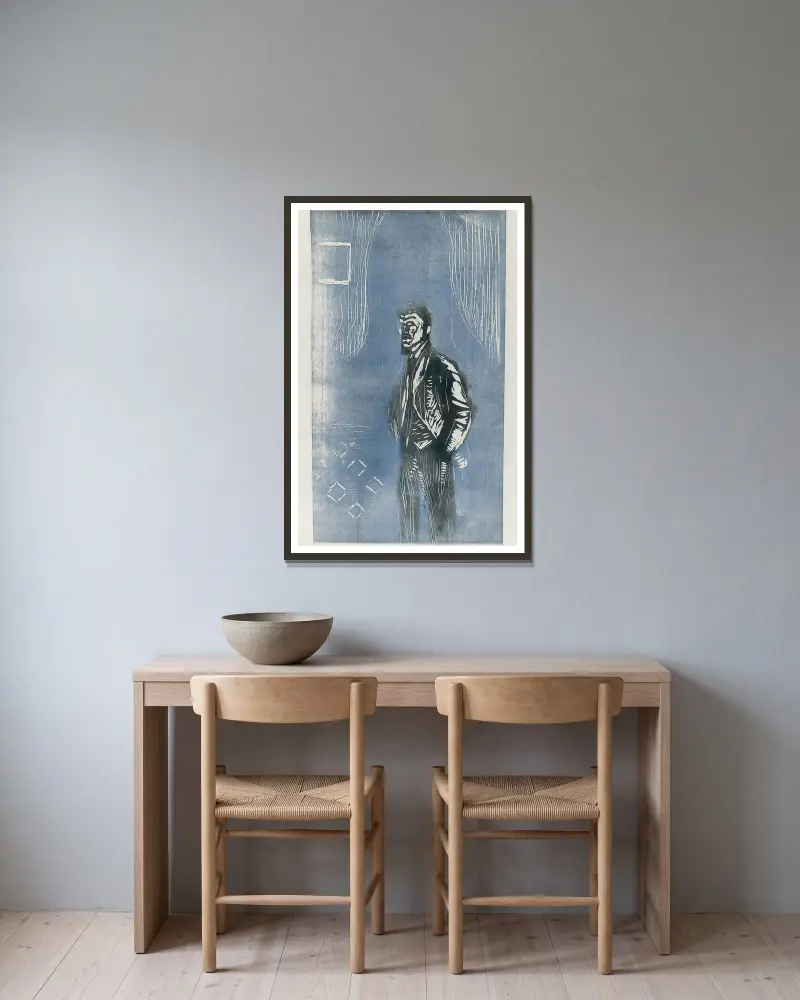 Autoportrét v měsíčním světle, Edvard Munch v rámu na stěně