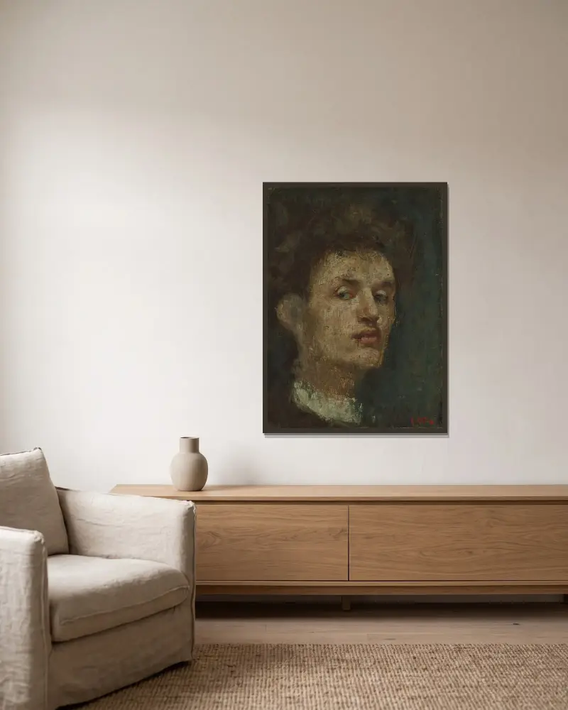Selbstporträt, 1886 von Edvard Munch gerahmt an einer Wand