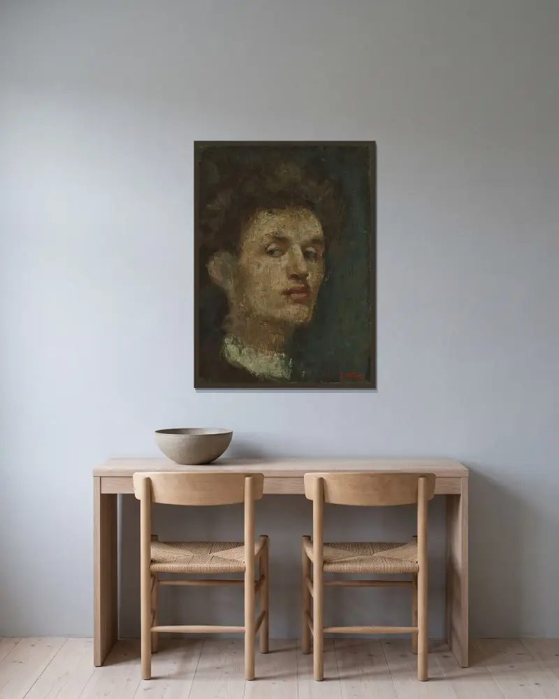 Selbstporträt, 1886 von Edvard Munch gerahmt an einer Wand