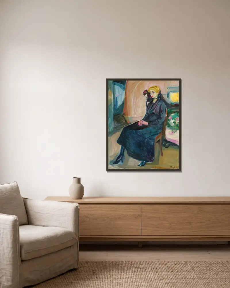 Sitzende junge Frau, 1916 – Nr. 1 von Edvard Munch gerahmt an einer Wand