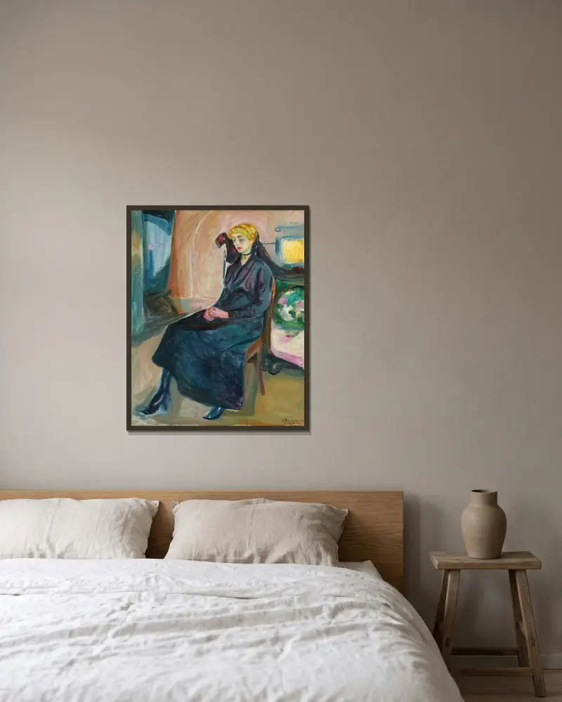 Sitzende junge Frau, 1916 – Nr. 1 von Edvard Munch gerahmt an einer Wand