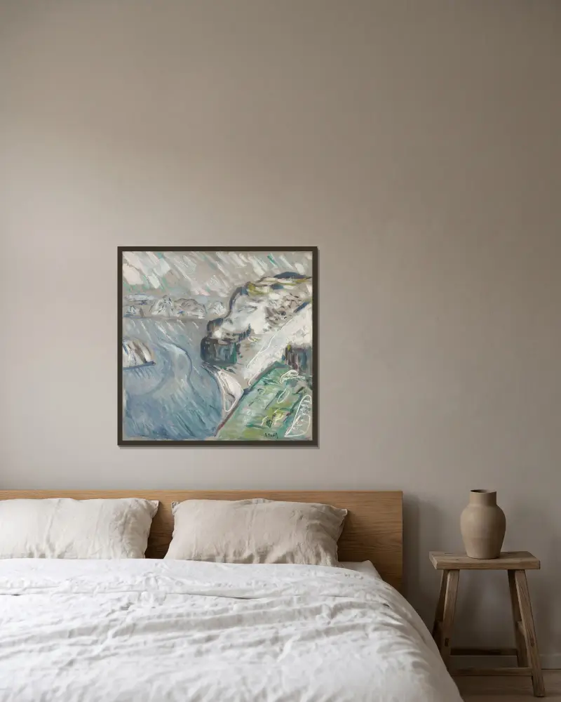 Sněhová bouře nad mořem, Edvard Munch v rámu na stěně