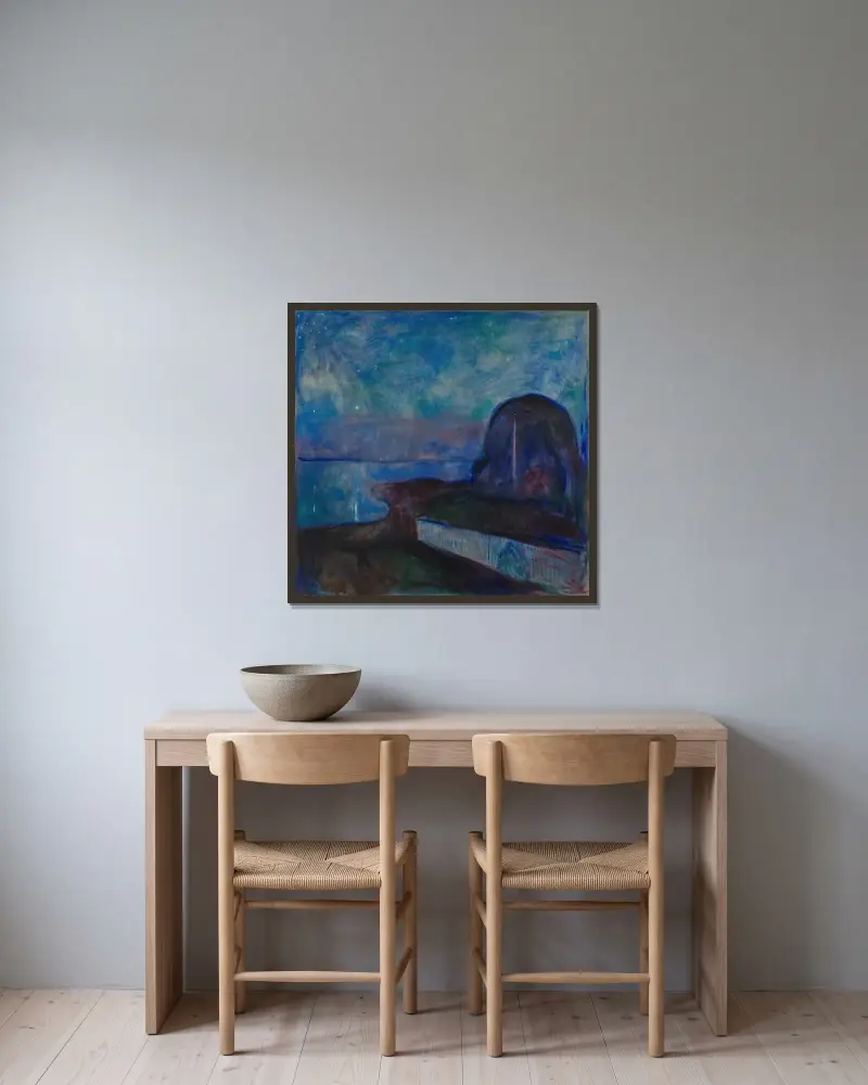 Hvězdná noc, Edvard Munch v rámu na stěně