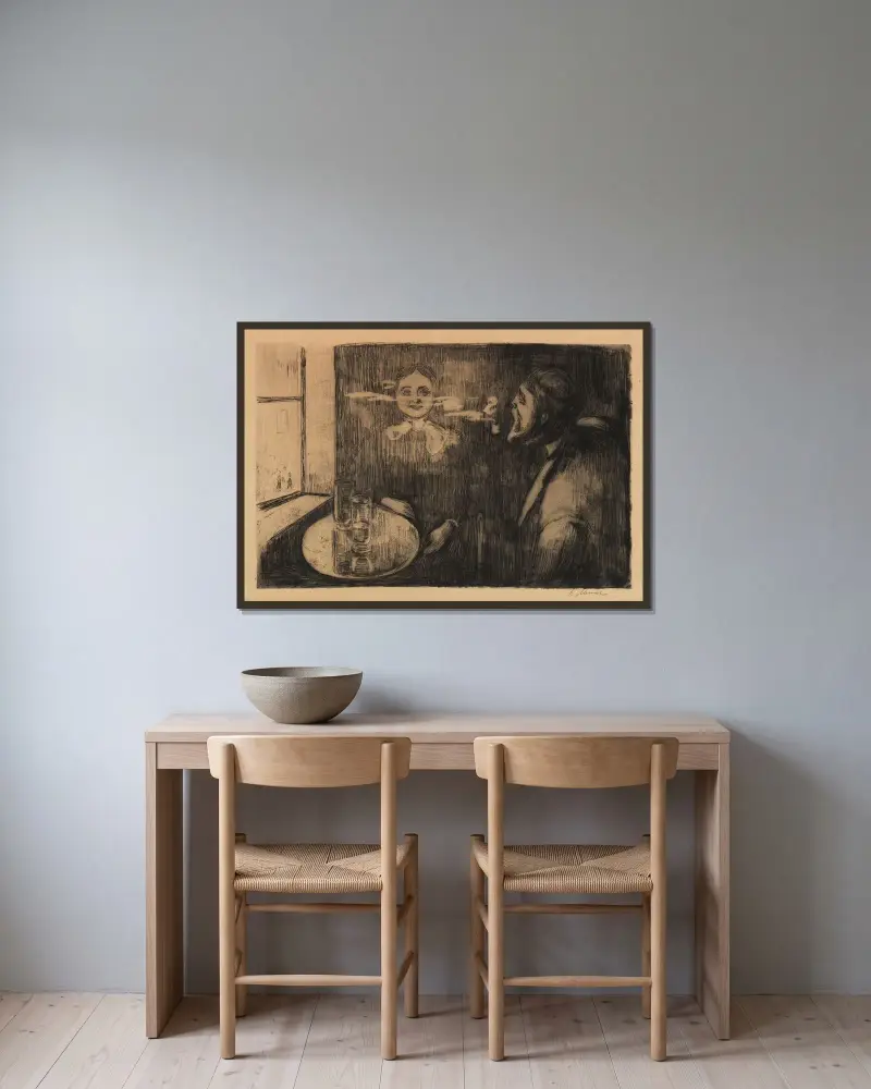 Tête-à-Tête (Plauderstunde) von Edvard Munch gerahmt an einer Wand