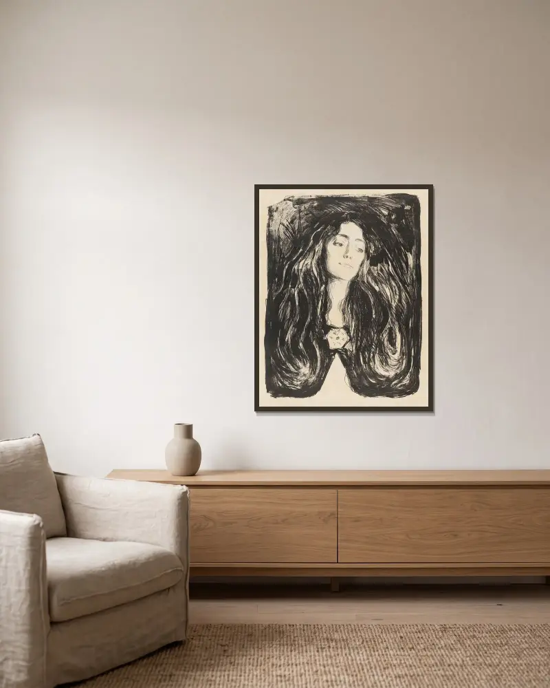 Die Brosche. Eva Mudocci von Edvard Munch gerahmt an einer Wand