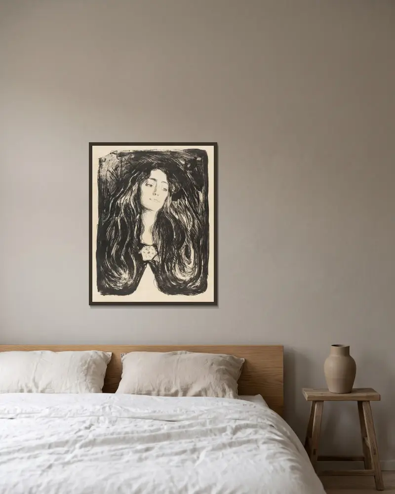 Die Brosche. Eva Mudocci von Edvard Munch gerahmt an einer Wand