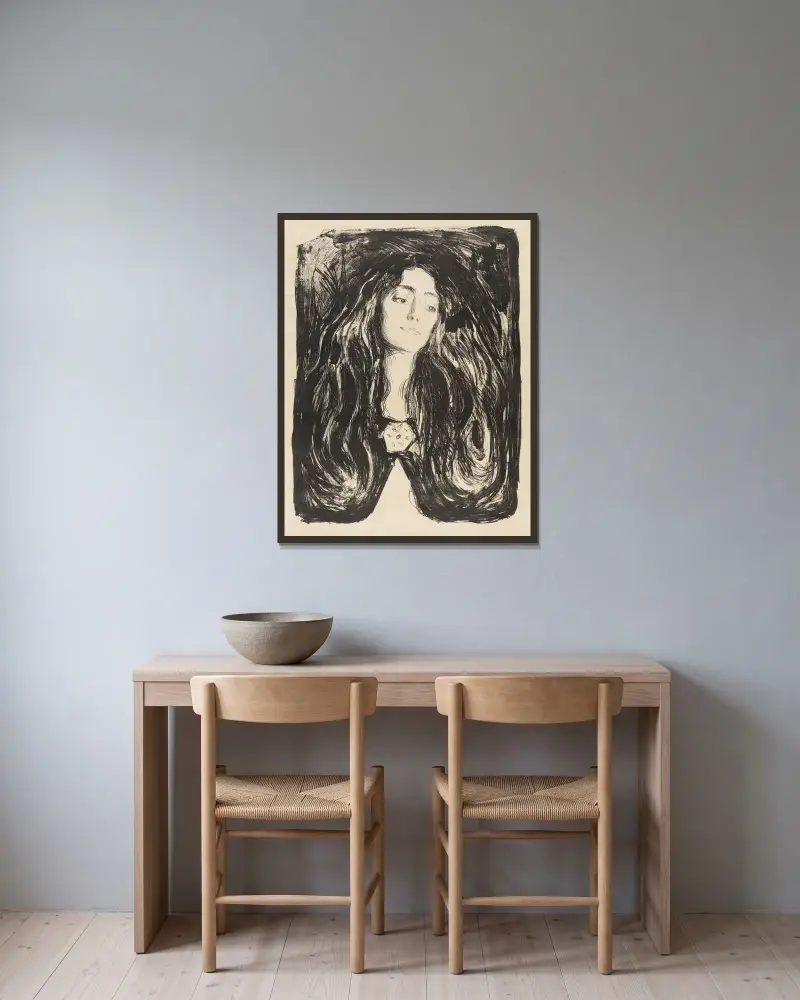 Die Brosche. Eva Mudocci von Edvard Munch gerahmt an einer Wand