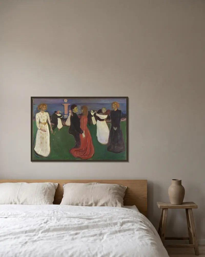 The Dance of Life av Edvard Munch inramad på en vägg