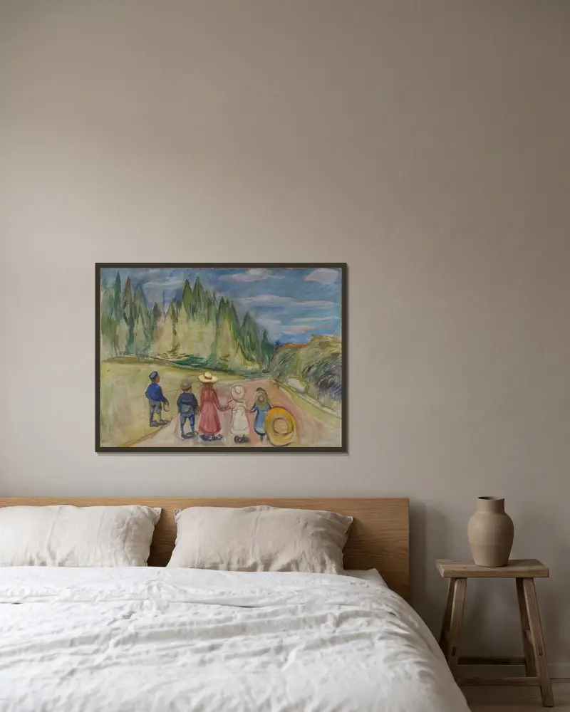 Der Märchenwald von Edvard Munch gerahmt an einer Wand