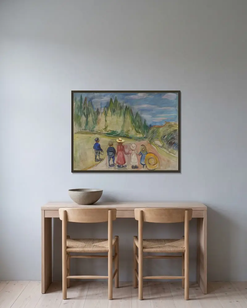 Der Märchenwald von Edvard Munch gerahmt an einer Wand