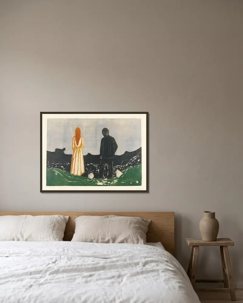 Zwei Menschen. Die Einsamen, 1899 – Nr. 1 von Edvard Munch gerahmt an einer Wand