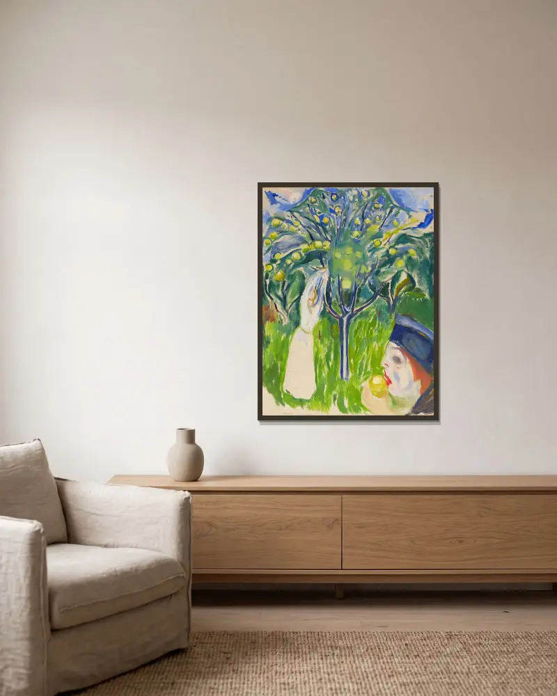 Zwei Frauen im Garten von Edvard Munch gerahmt an einer Wand