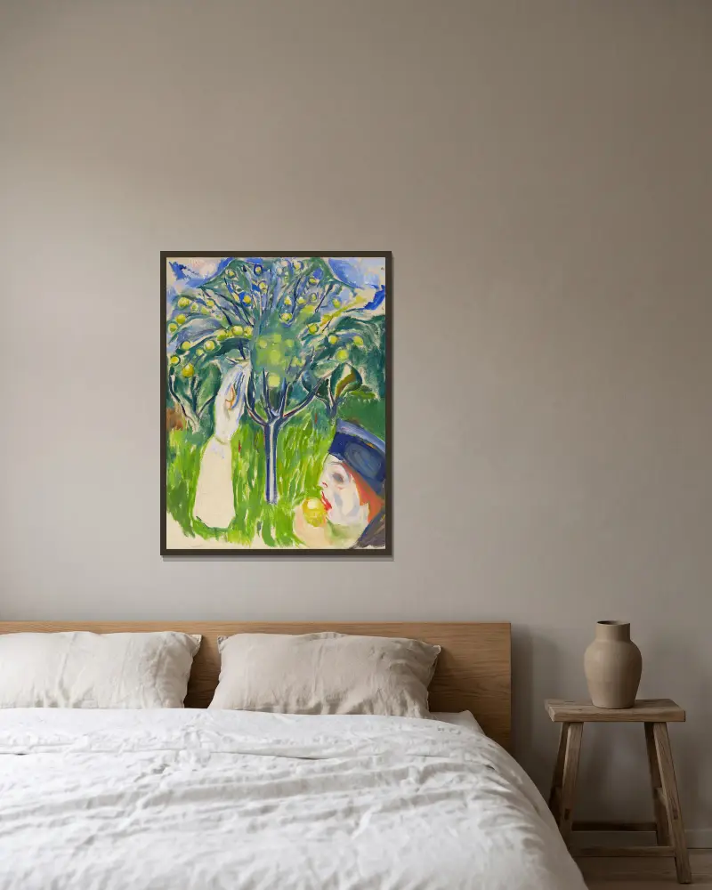 Zwei Frauen im Garten von Edvard Munch gerahmt an einer Wand