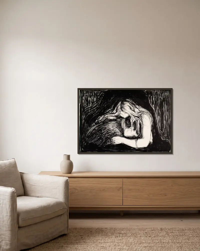 Wampir I, Edvard Munch w ramie na ścianie