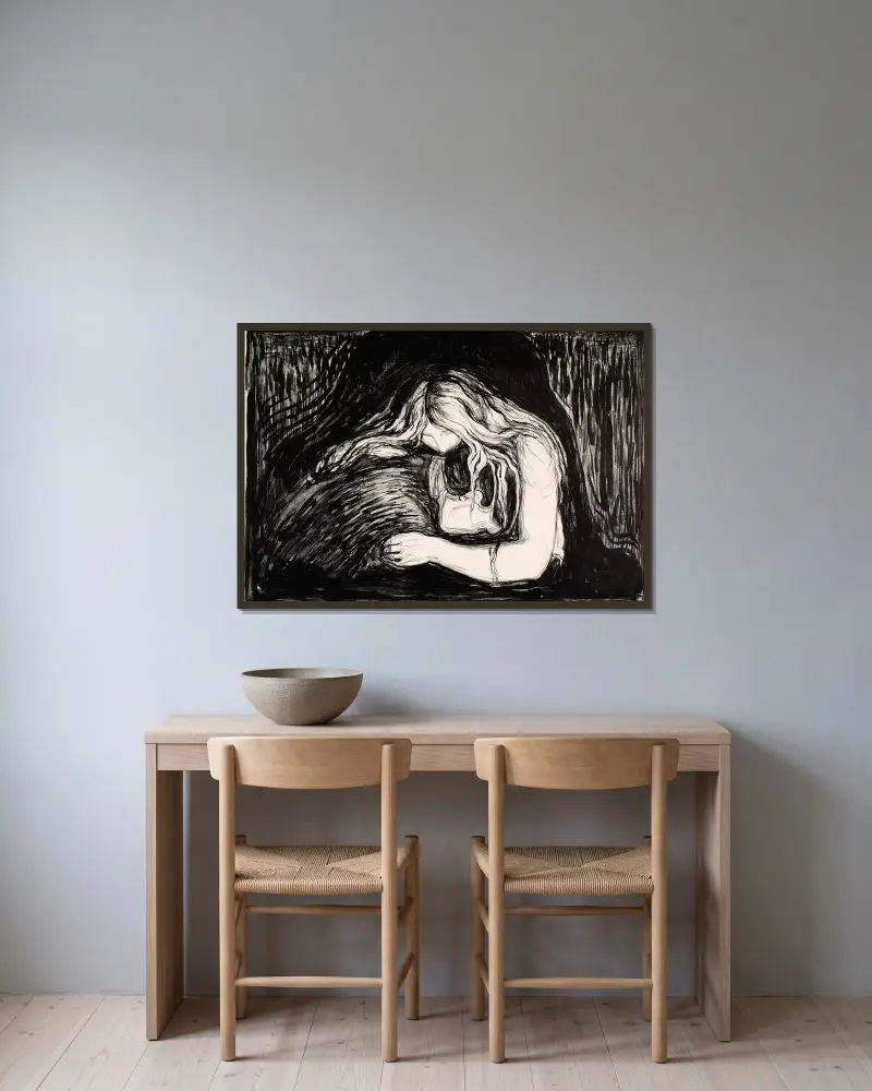 Wampir I, Edvard Munch w ramie na ścianie
