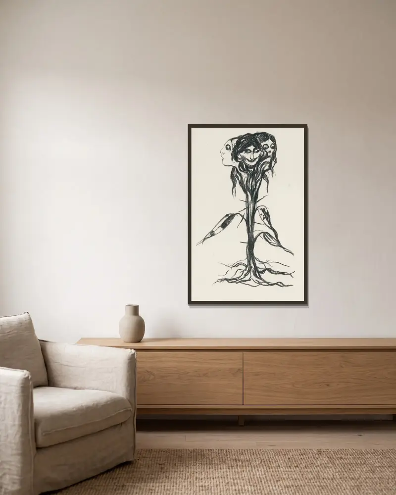 Vinjett; Amaryllis, Edvard Munch v rámu na stěně