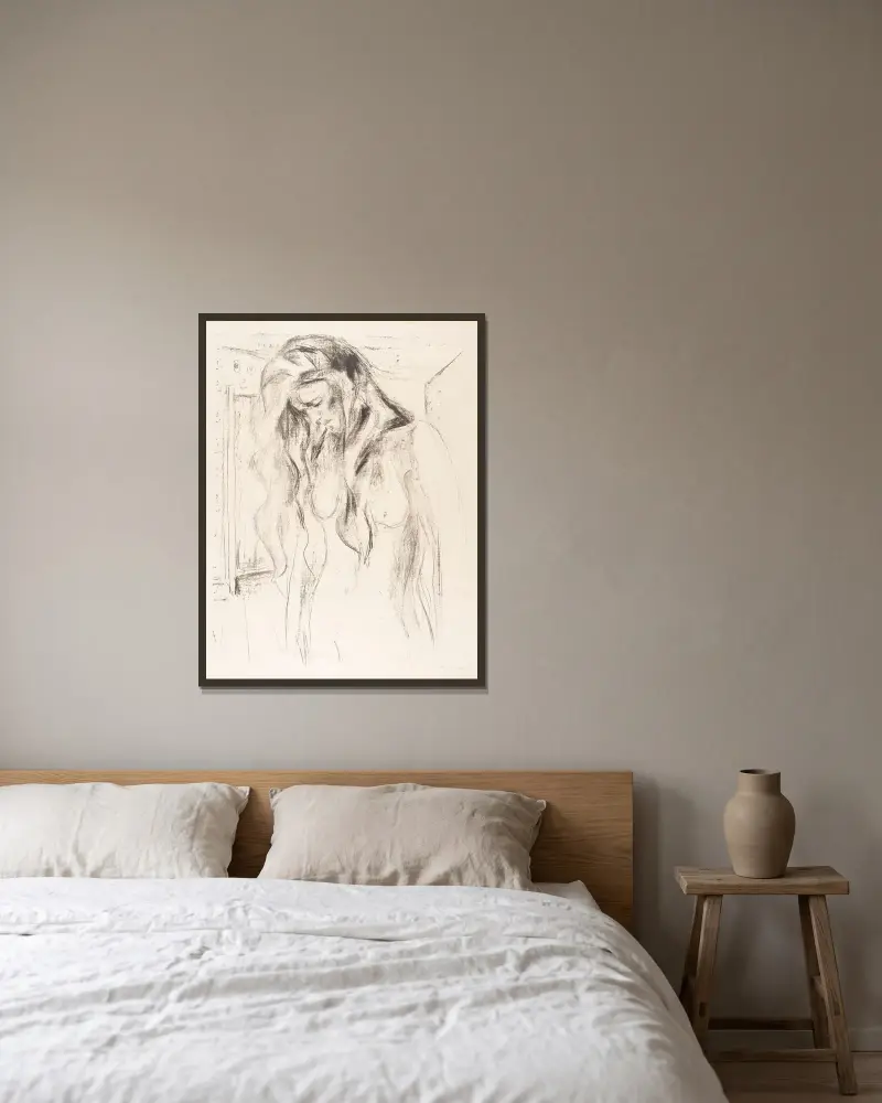 Weinende junge Frau von Edvard Munch gerahmt an einer Wand