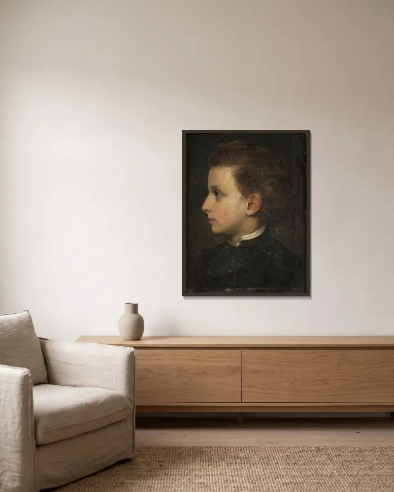 Boy in profile. Study av Edvard Perséus inramad på en vägg
