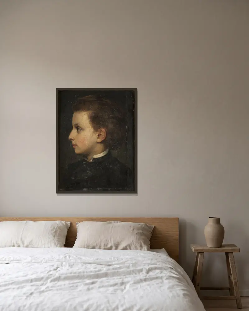 Boy in profile. Study av Edvard Perséus inramad på en vägg