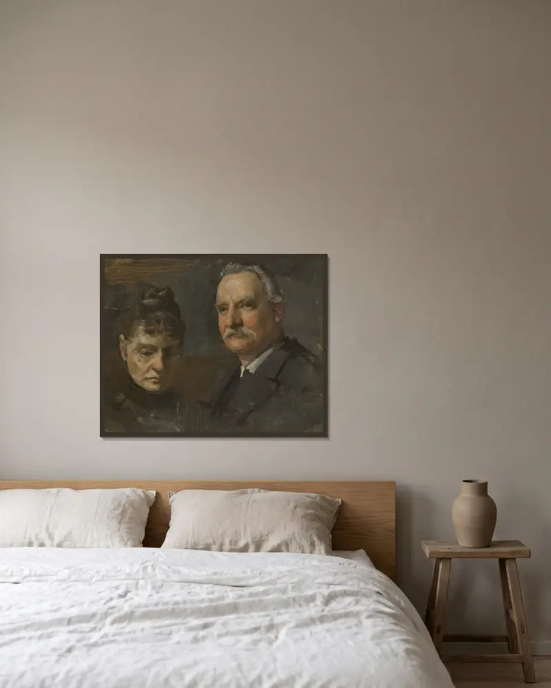 Portrait of man and woman av Edvard Perséus inramad på en vägg