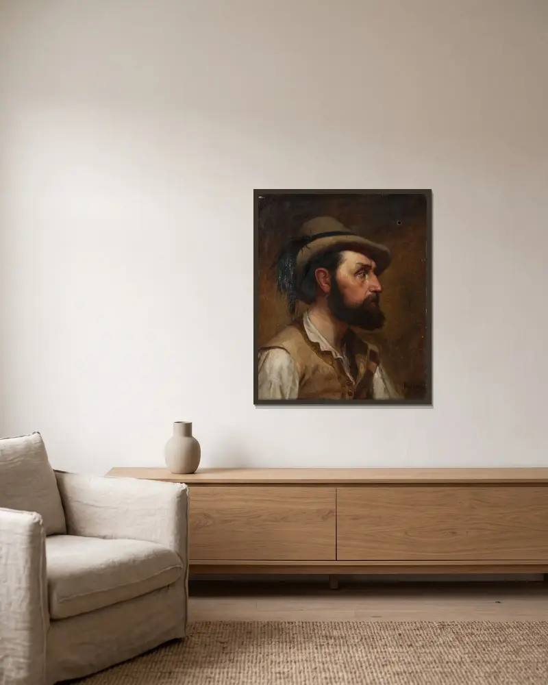 Selbstporträt als Jäger von Edvard Perséus gerahmt an einer Wand